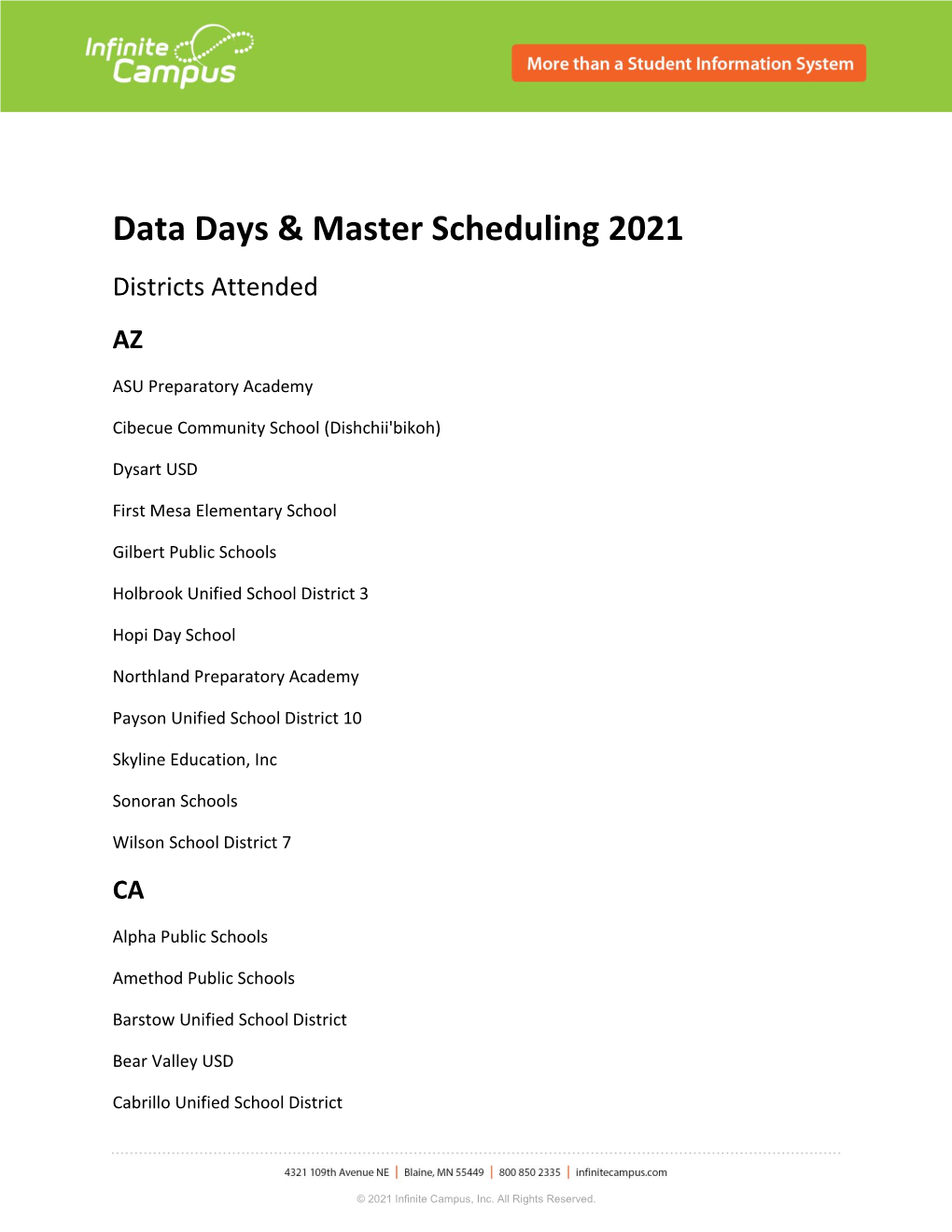 Data Days & Master Scheduling 2021