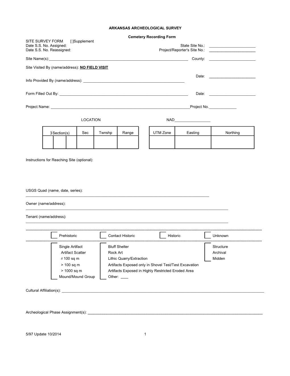 Cemetery Recording Form