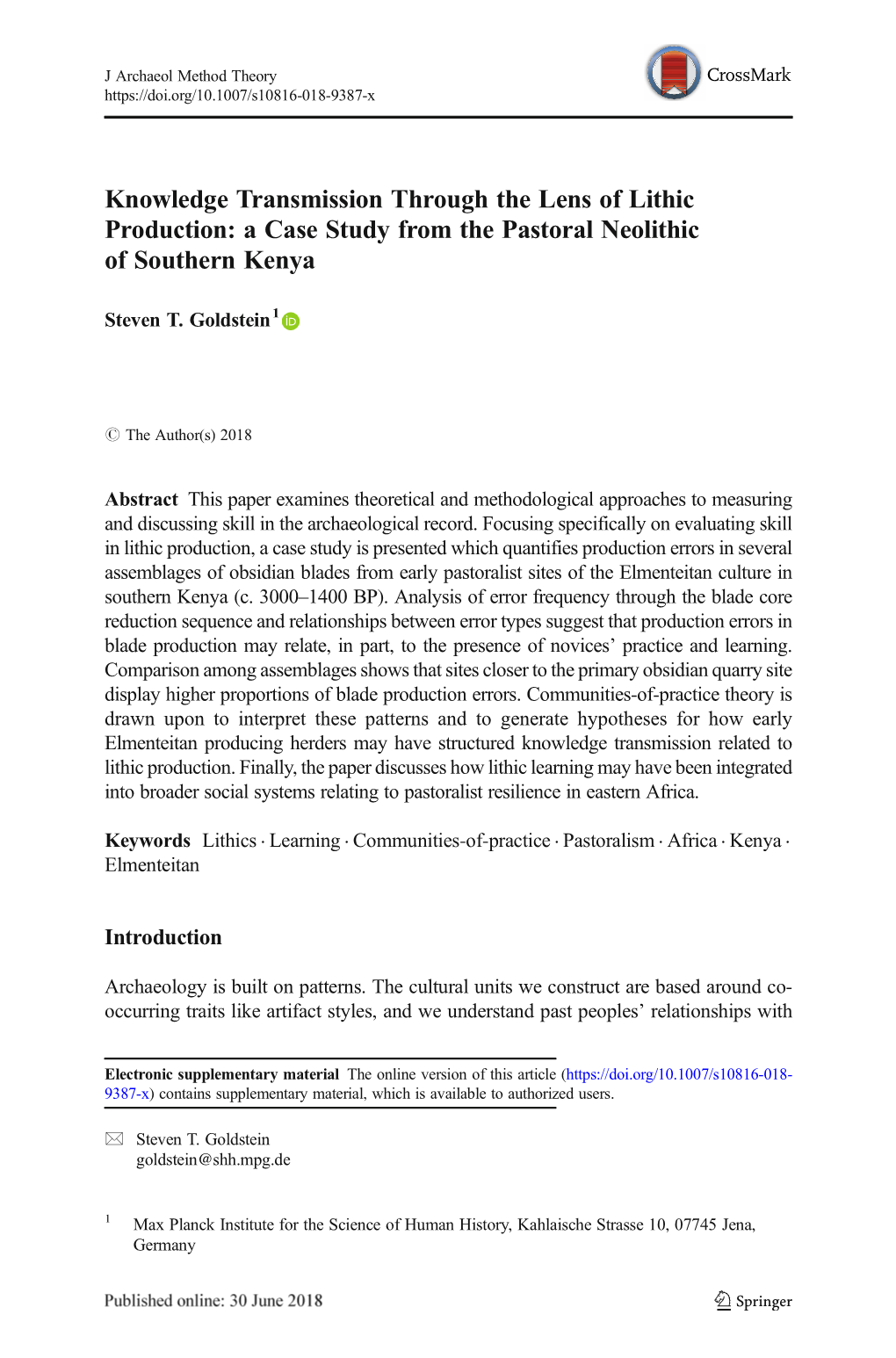 Knowledge Transmission Through the Lens of Lithic Production: a Case Study from the Pastoral Neolithic of Southern Kenya