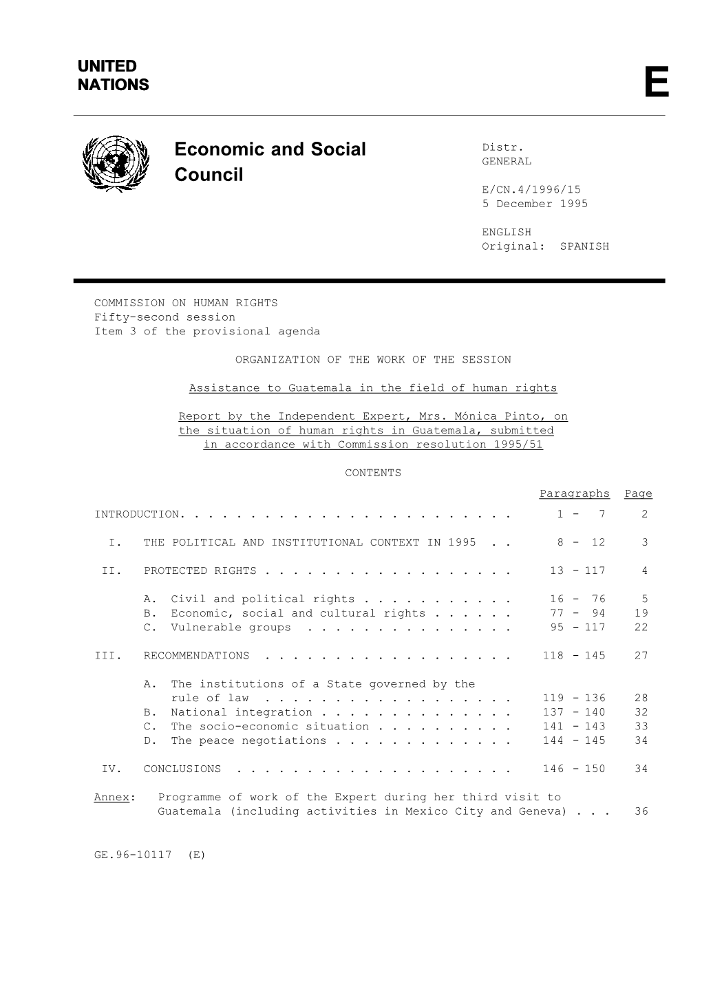 Economic and Social Council Decisions 1994/257 and 1995/268, As Requested by the Commission on Human Rights in Resolutions 1994/58 and 1995/51