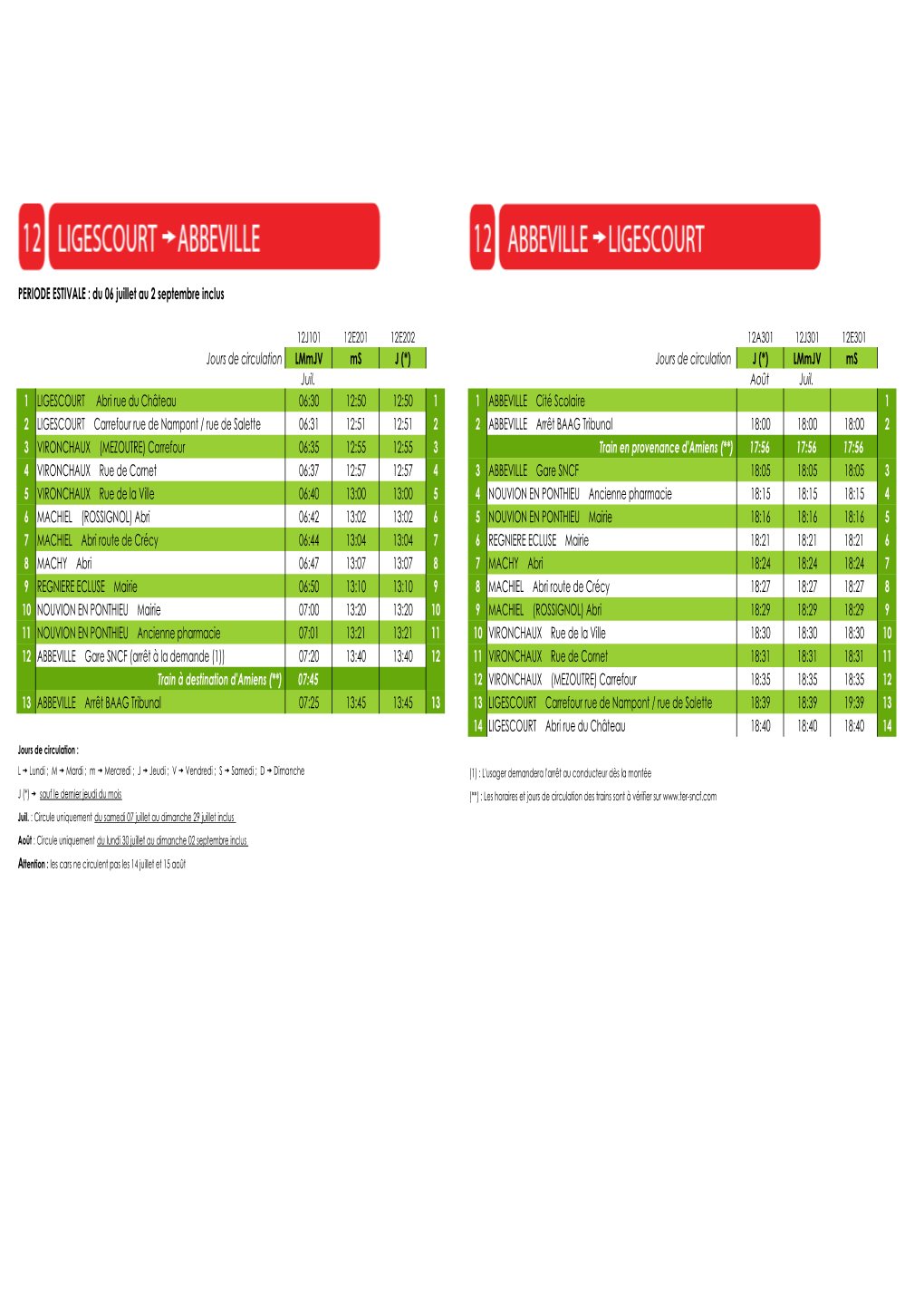 PERIODE ESTIVALE€: Du 06 Juillet Au 2 Septembre Inclus