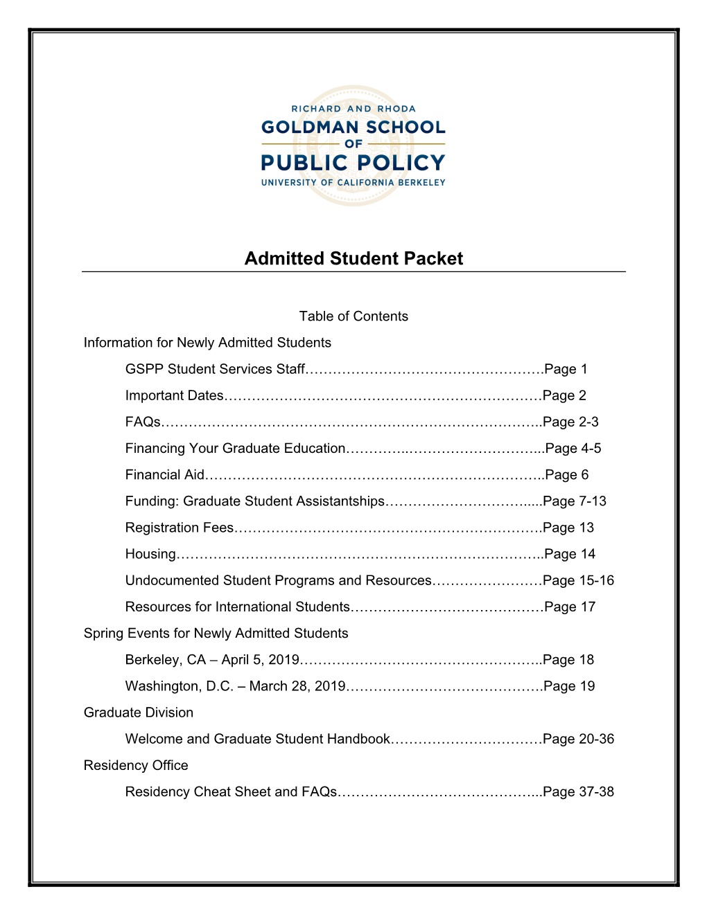 Admitted Student Packet