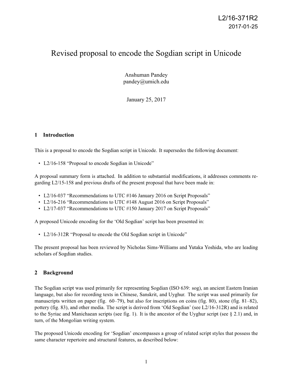 Revised Proposal to Encode the Sogdian Script in Unicode