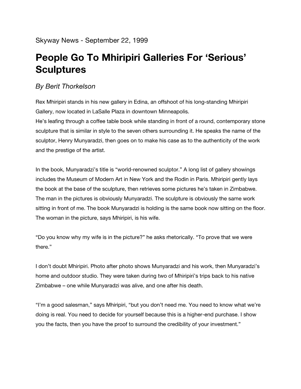 People Go to Mhiripiri Galleries for 'Serious' Sculptures