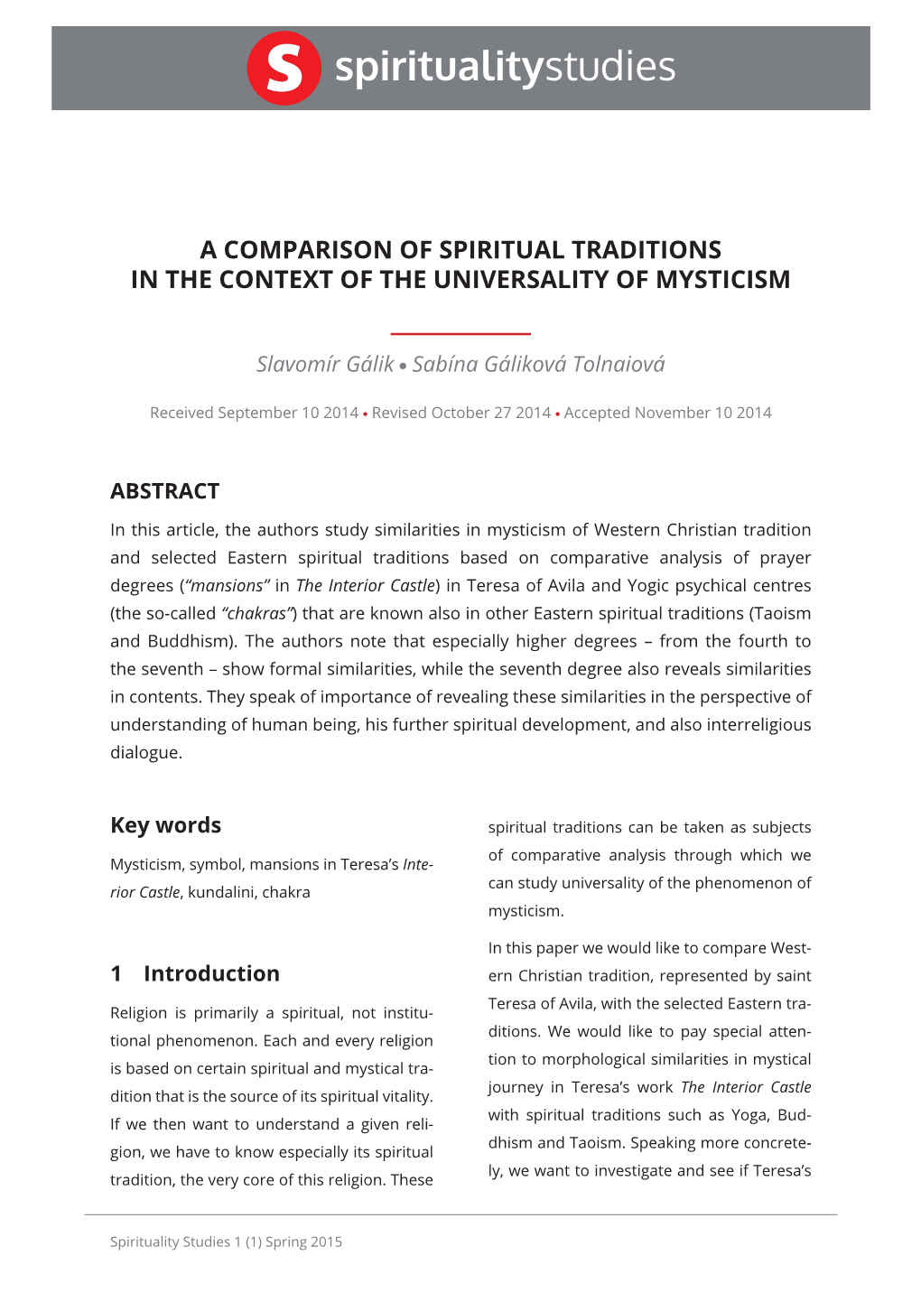 A Comparison of Spiritual Traditions in the Context of the Universality of Mysticism