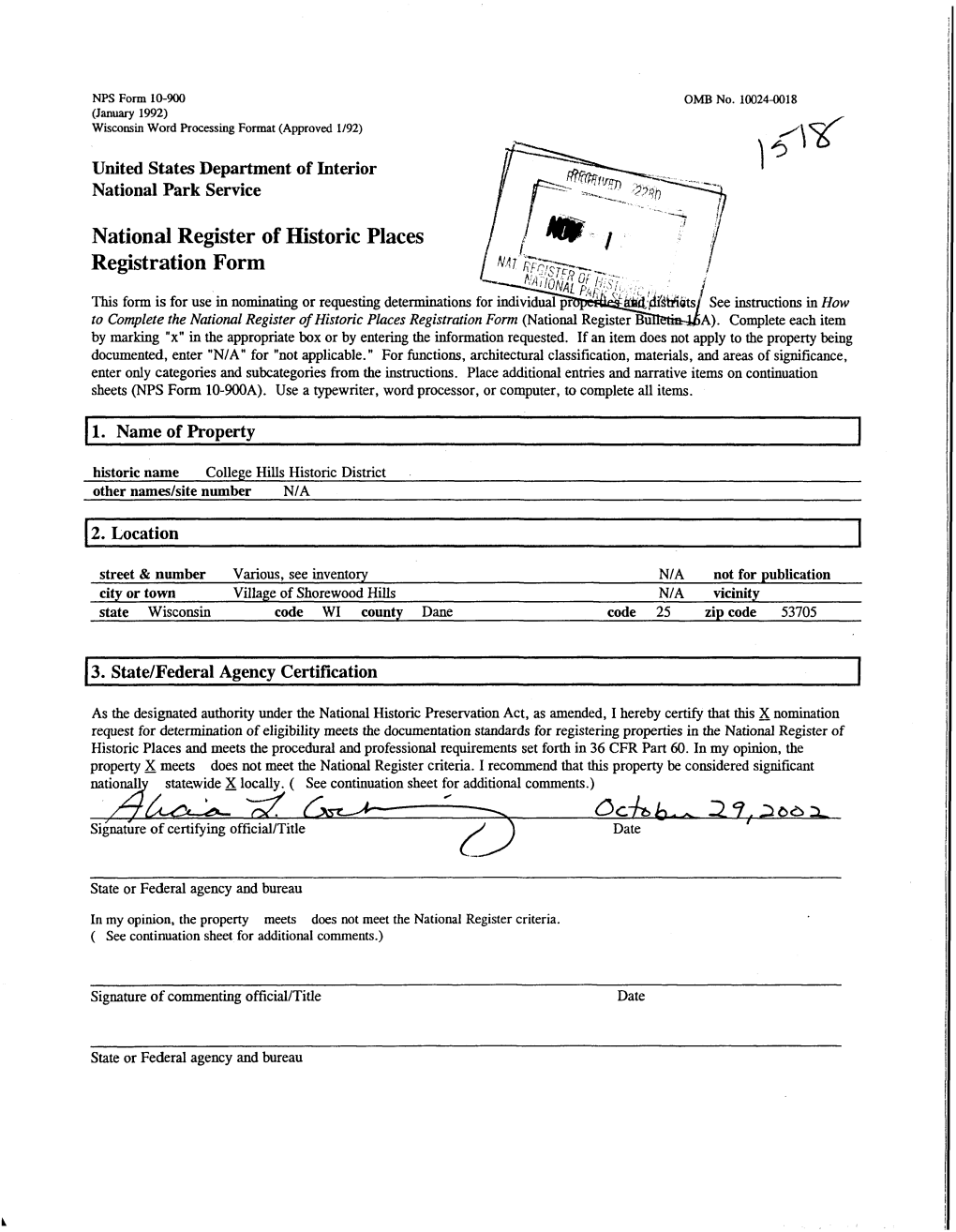 National Register of Historic Places Registration Form