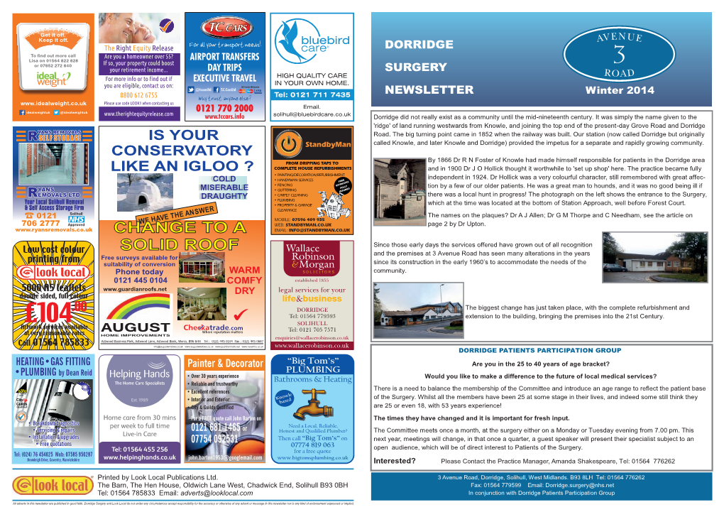 Dorridge Surgery Newsletter WINTER 1214.Cdr