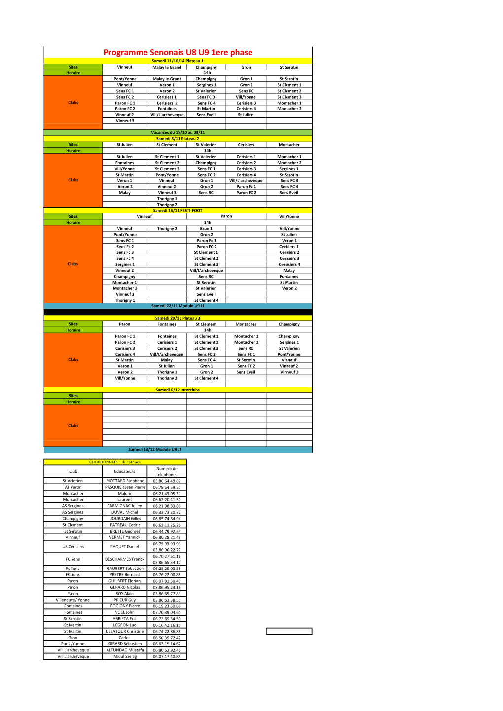 Programme Senonais U8 U9 1Ere Phase