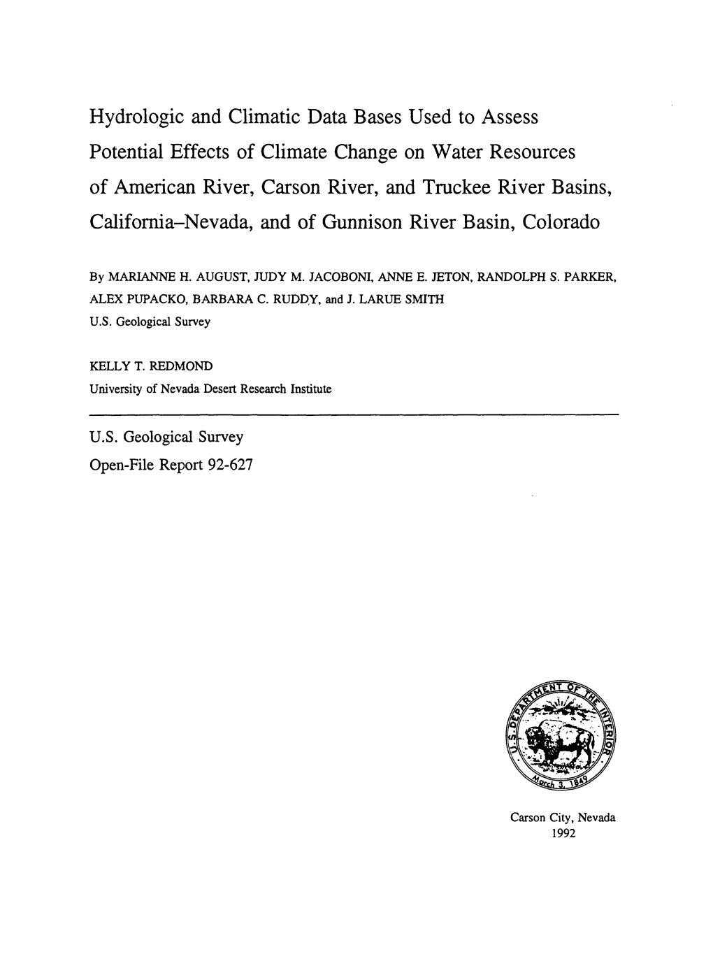 Hydrologic and Climatic Data Bases Used to Assess Potential Effects of Climate Change on Water Resources of American River, Cars