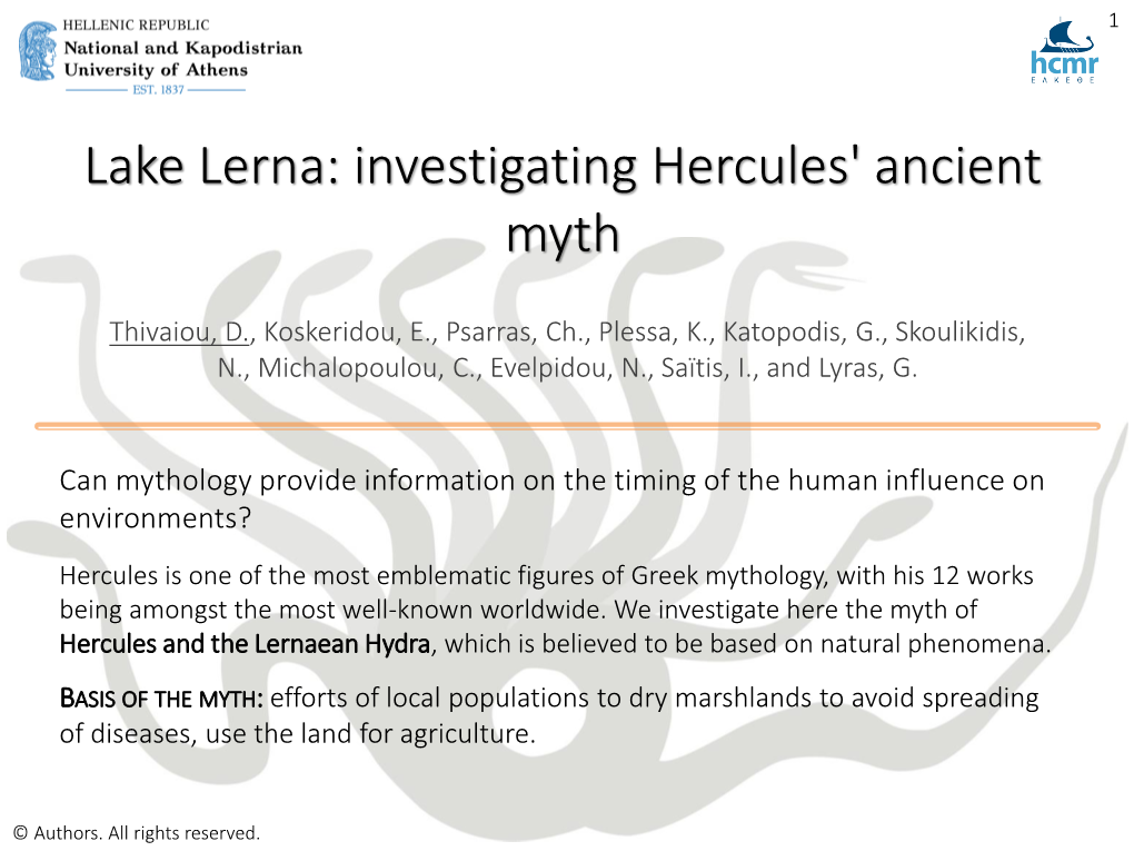 Lake Lerna: Investigating Hercules' Ancient Myth