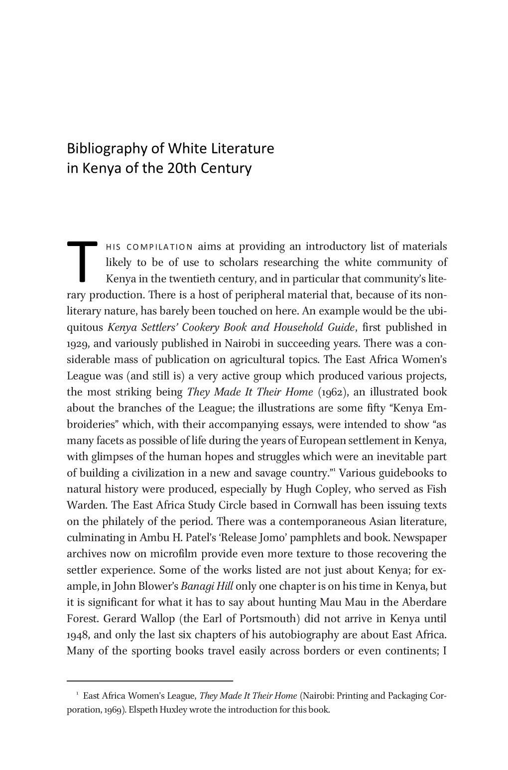 Bibliography of White Literature in Kenya of the 20Th Century