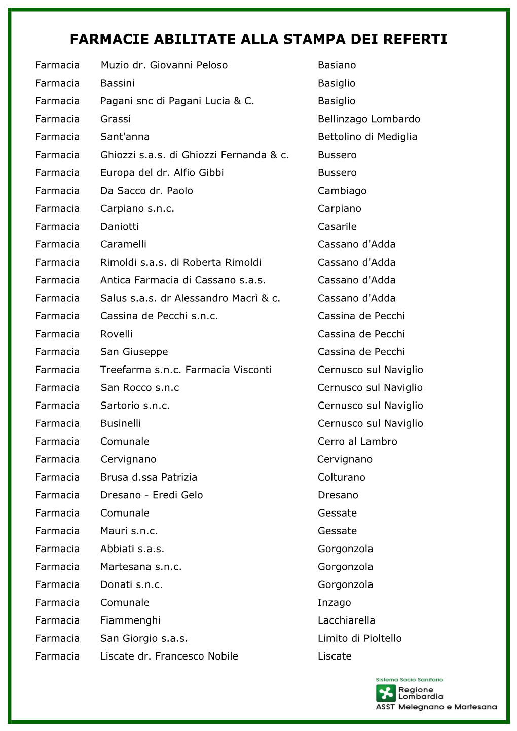 Farmacie Abilitate Alla Stampa Dei Referti