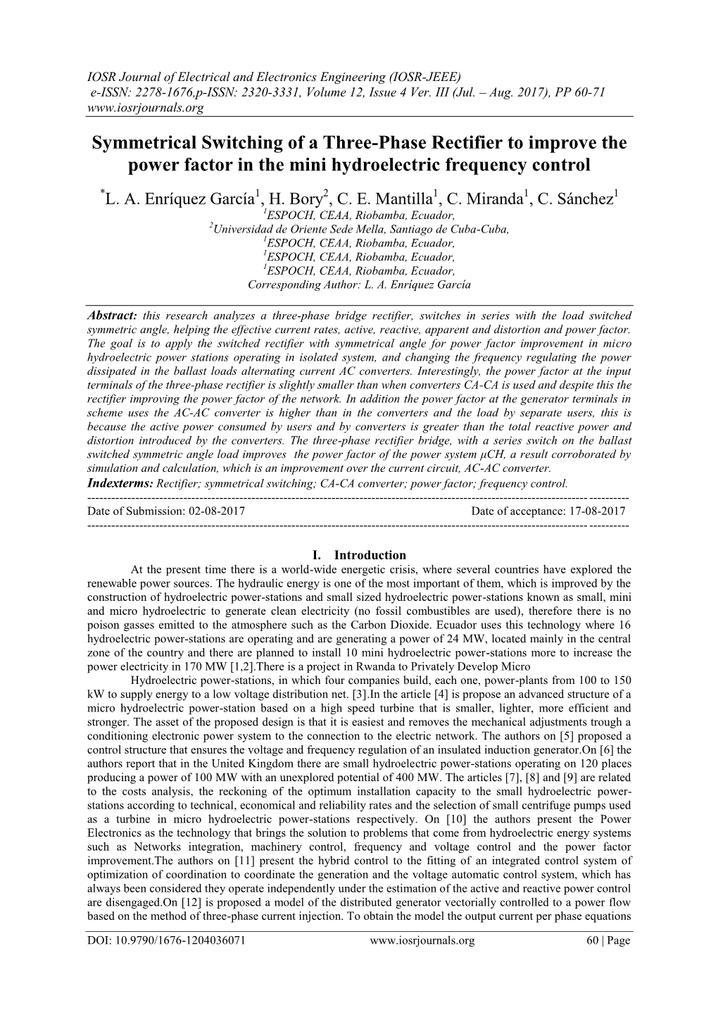 Symmetrical Switching of a Three-Phase Rectifier to Improve the Power Factor in the Mini Hydroelectric Frequency Control