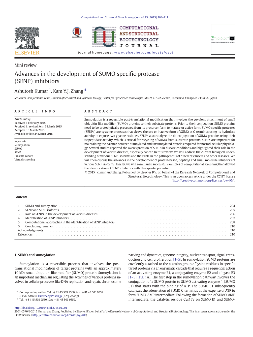 Advances in the Development of SUMO Specific Protease (SENP)