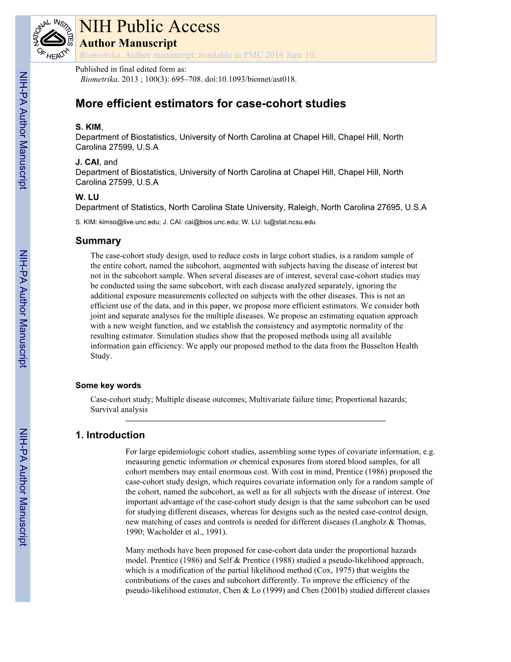 NIH Public Access Author Manuscript Biometrika