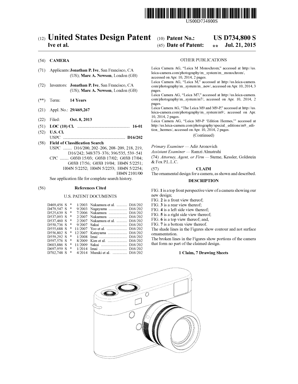 (12) United States Design Patent (10) Patent No.: US D734,800S Ve Et Al