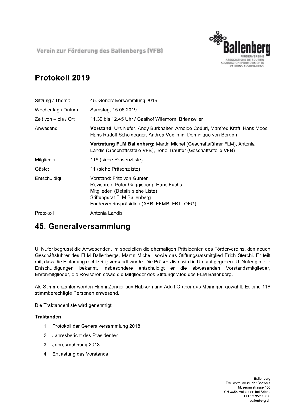 Protokoll 2019 45. Generalversammlung