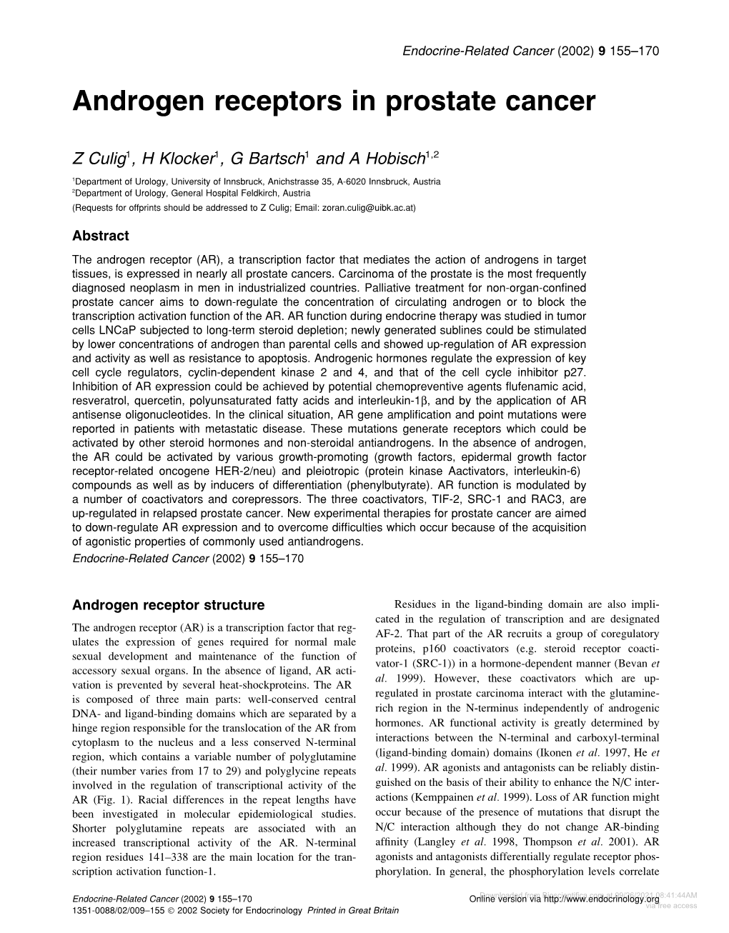 Androgen Receptors in Prostate Cancer