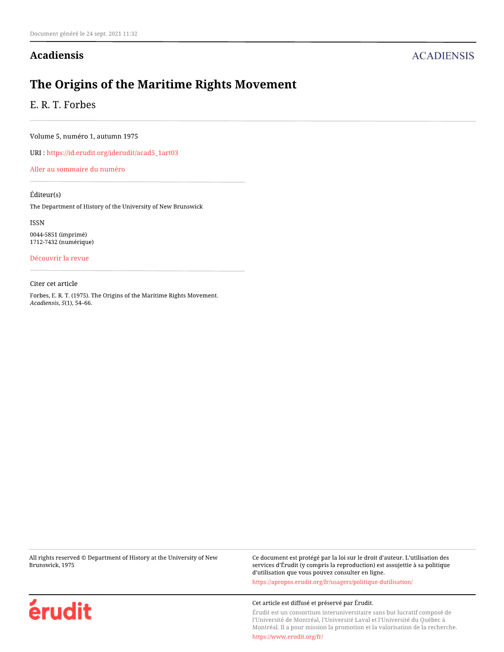 The Origins of the Maritime Rights Movement E