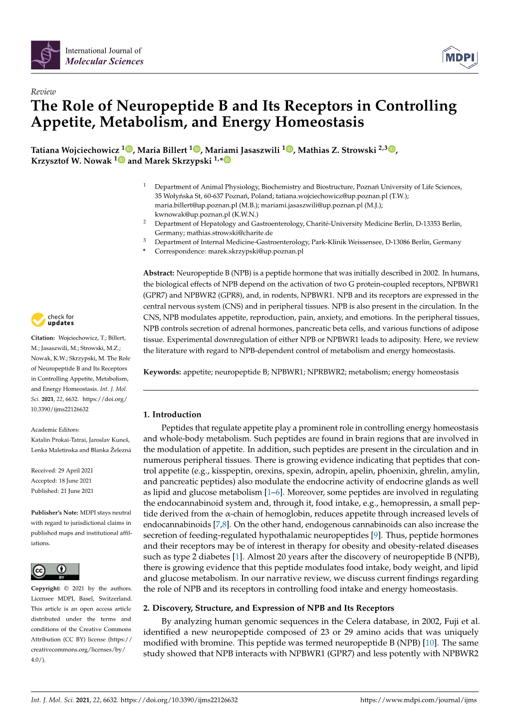 The Role of Neuropeptide B and Its Receptors in Controlling Appetite, Metabolism, and Energy Homeostasis