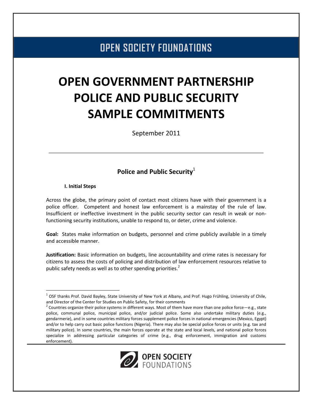 Police and Public Security Sample Commitments