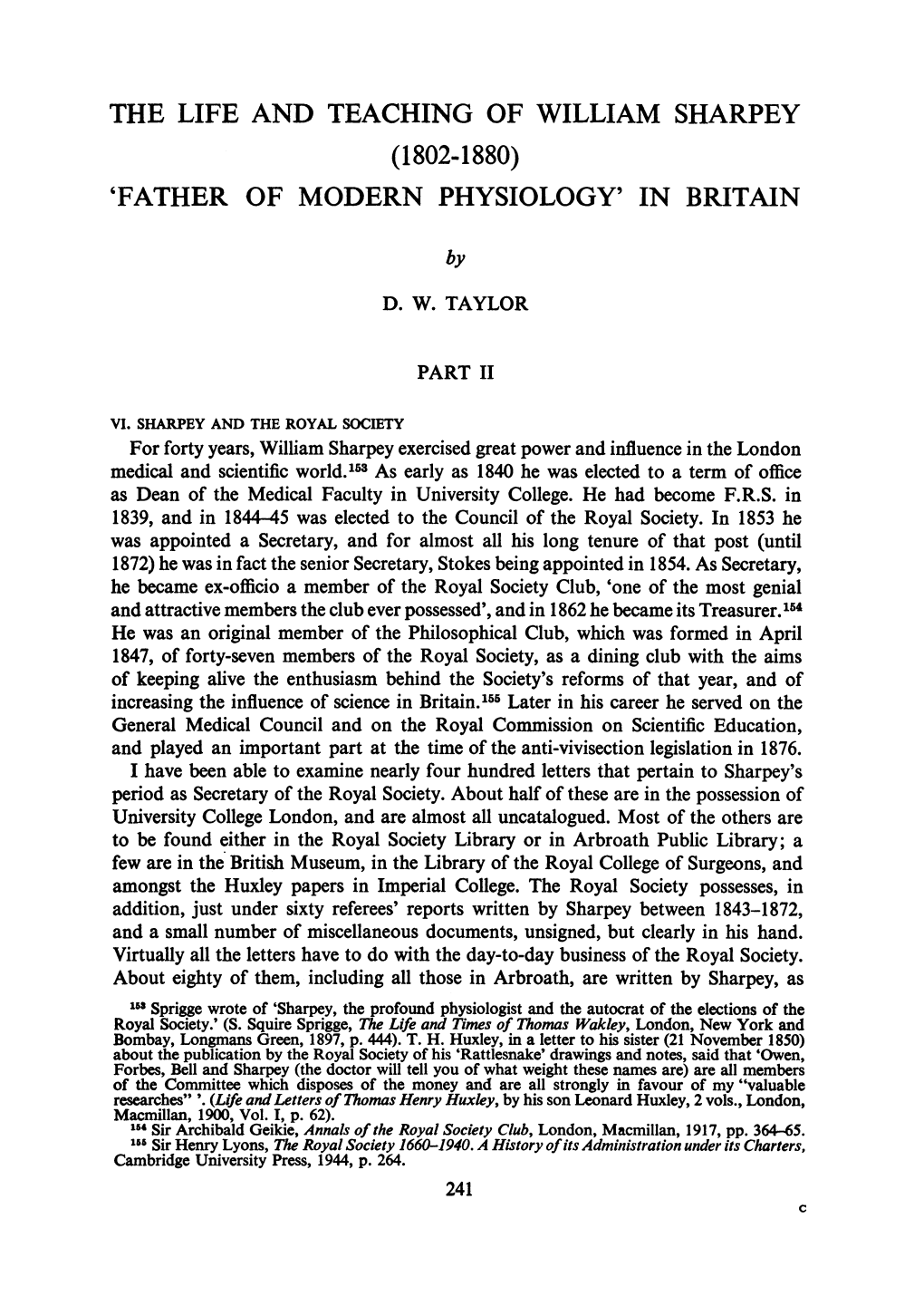 The Life and Teaching of William Sharpey (1802-1880) 'Father of Modern Physiology' in Britain