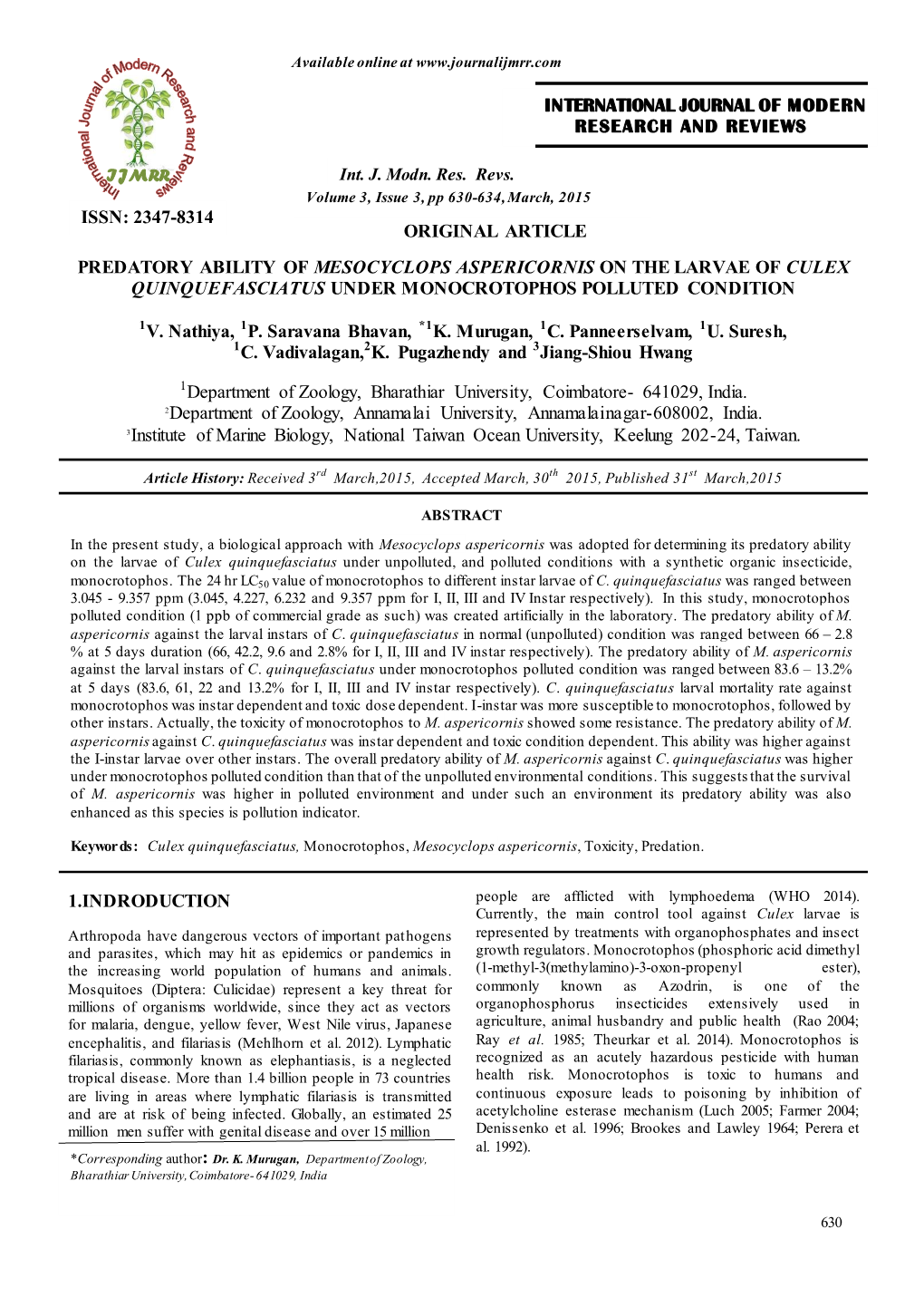 Original Article Predatory Ability of Mesocyclops