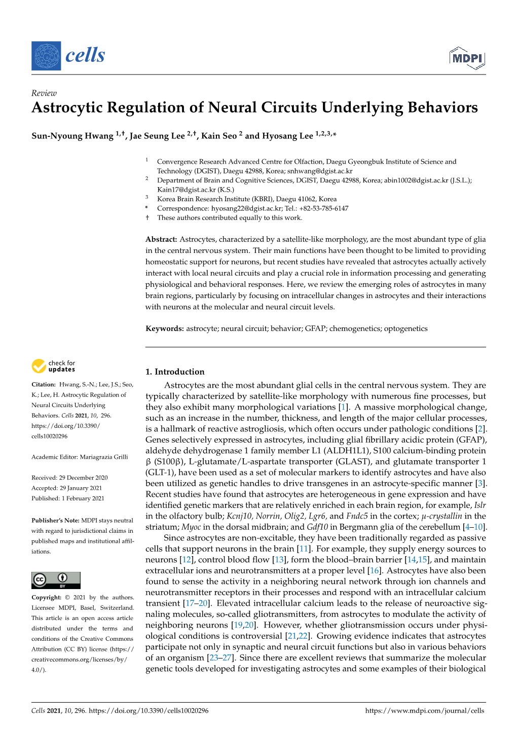 Astrocytic Regulation of Neural Circuits Underlying Behaviors