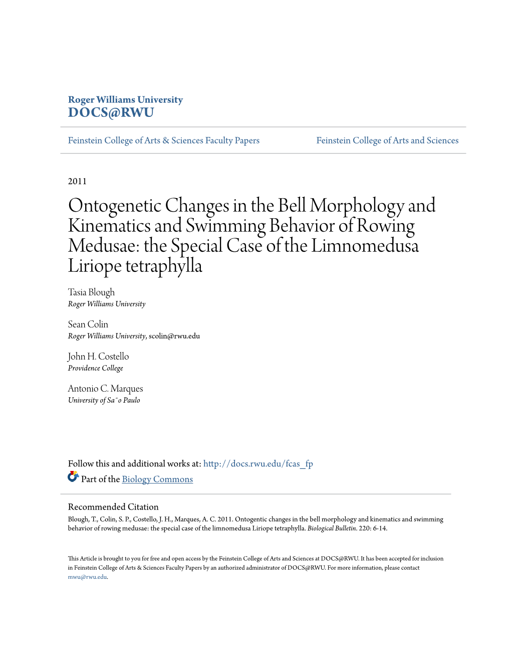 Ontogenetic Changes in the Bell Morphology And