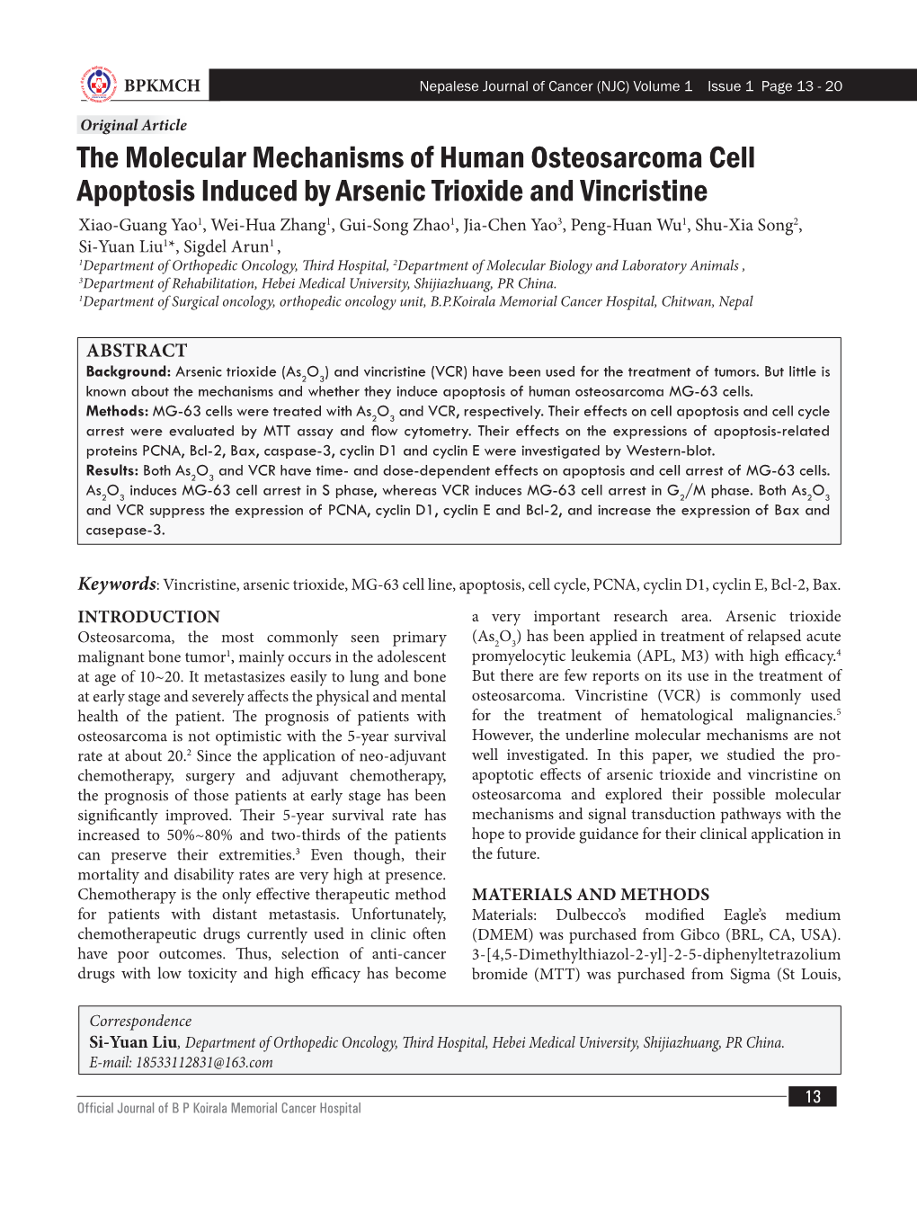 The Molecular Mechanisms of Human Osteosarcoma Cell Apoptosis