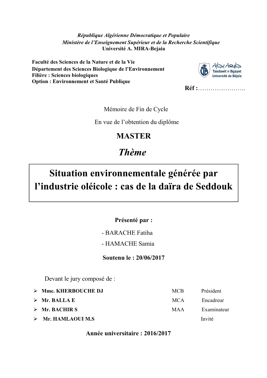 Thème Situation Environnementale Générée Par L'industrie Oléicole