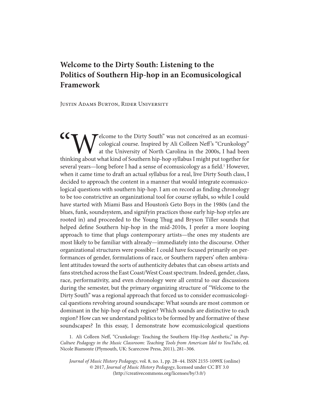 Welcome to the Dirty South: Listening to the Politics of Southern Hip-Hop in an Ecomusicological Framework