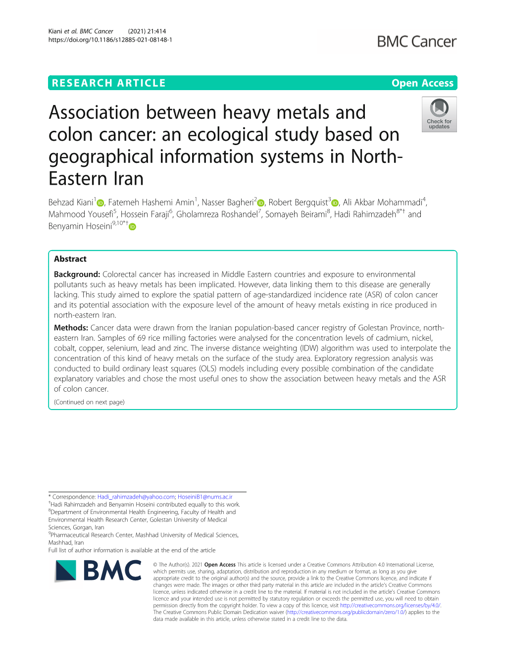 Association Between Heavy Metals and Colon Cancer