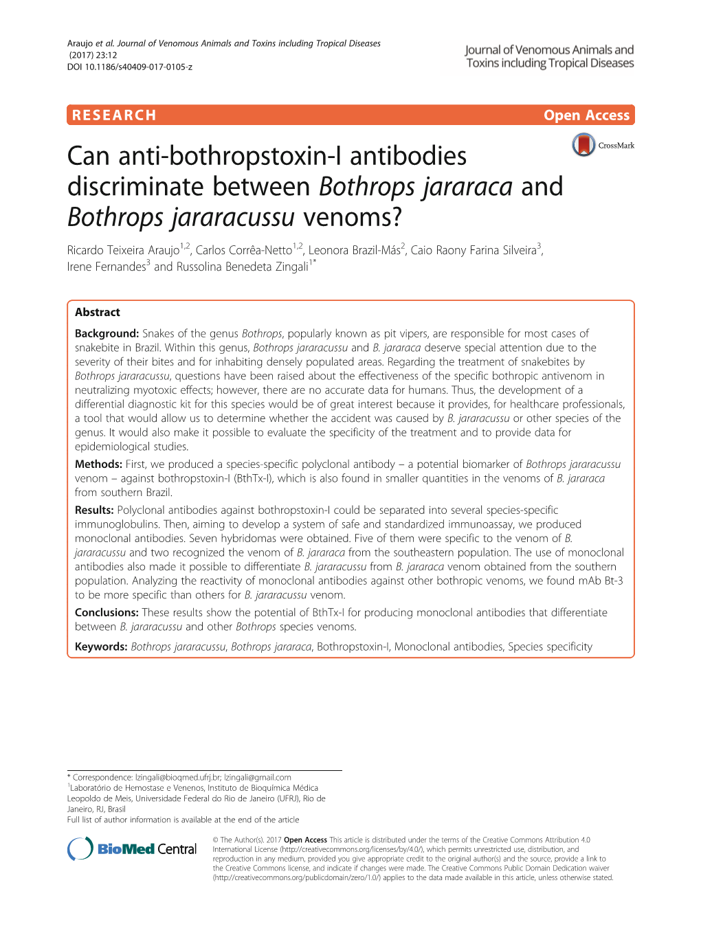 Can Anti-Bothropstoxin-I Antibodies Discriminate Between Bothrops