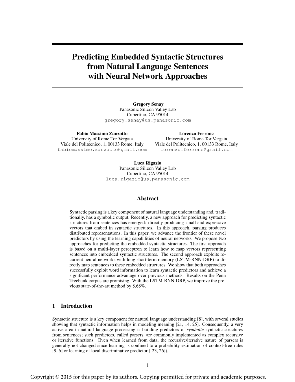 Predicting Embedded Syntactic Structures from Natural Language Sentences with Neural Network Approaches