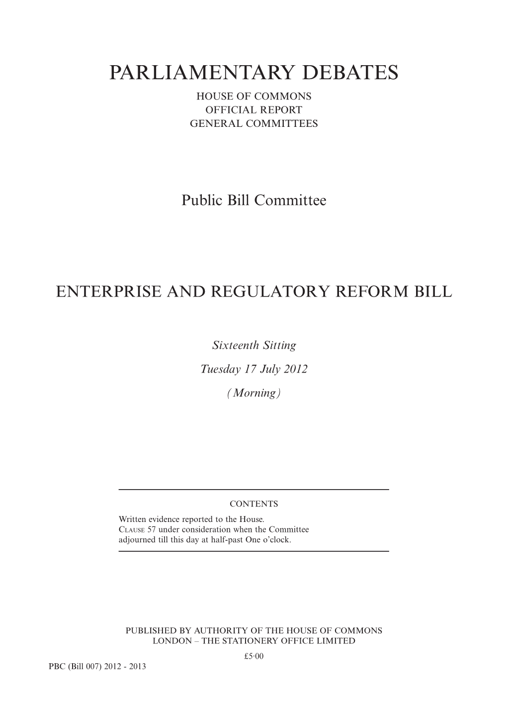 Parliamentary Debates House of Commons Official Report General Committees