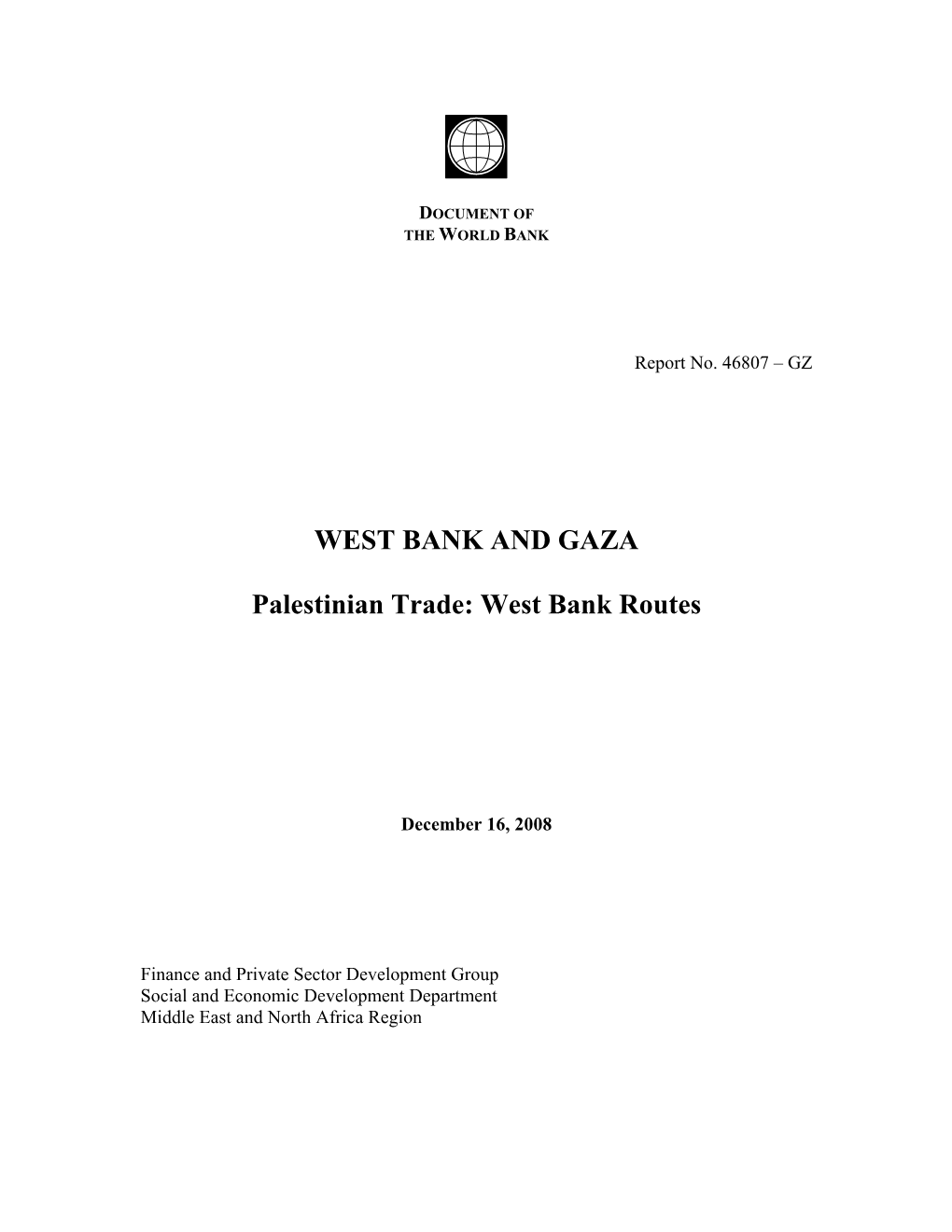 WEST BANK and GAZA Palestinian Trade