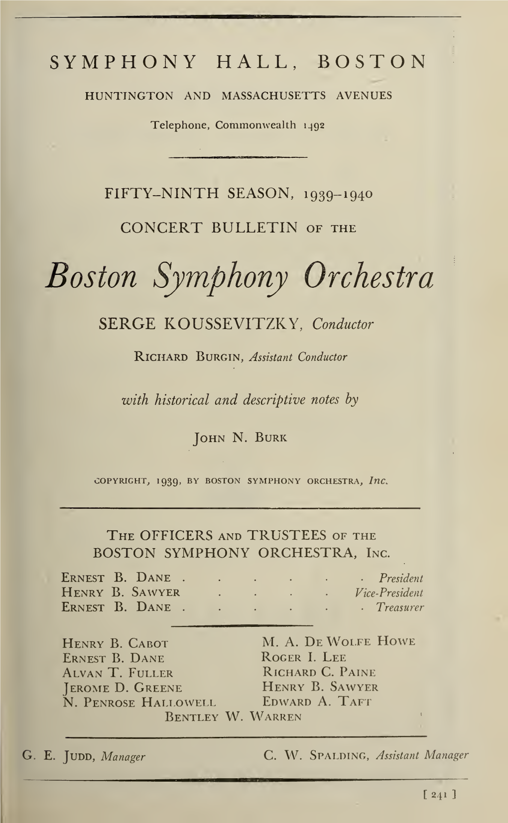 Boston Symphony Orchestra Concert Programs, Season 59,1939-1940