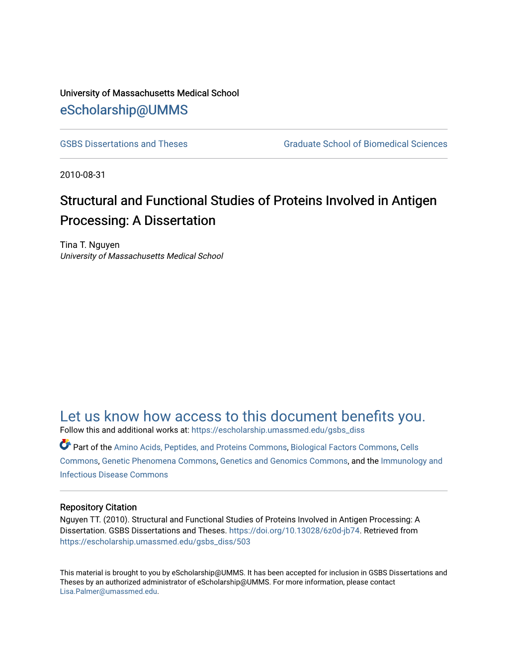 Structural and Functional Studies of Proteins Involved in Antigen Processing: a Dissertation