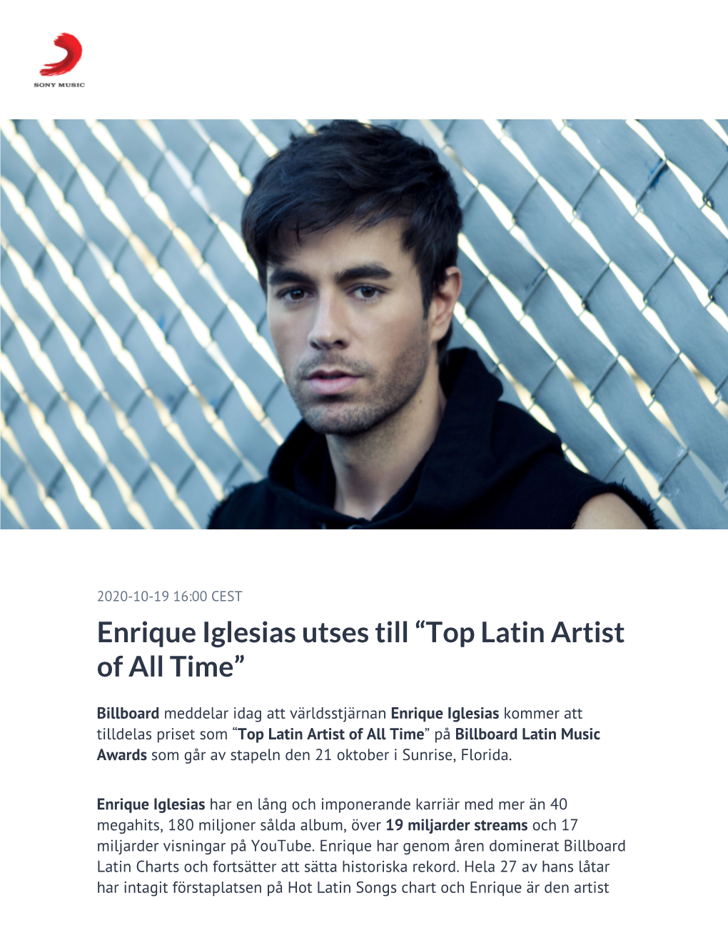 ​Enrique Iglesias Utses Till “Top Latin Artist of All Time”