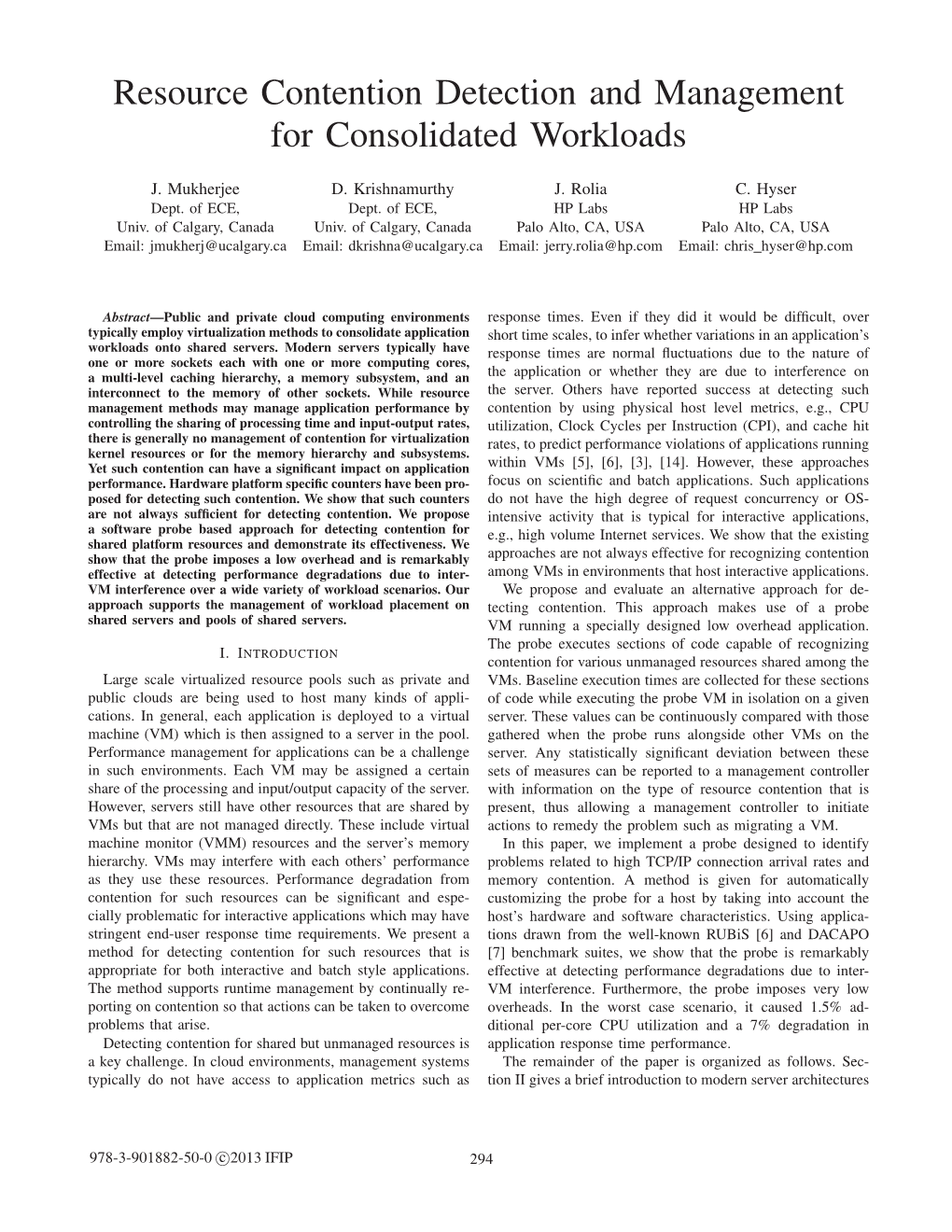 Resource Contention Detection and Management for Consolidated Workloads