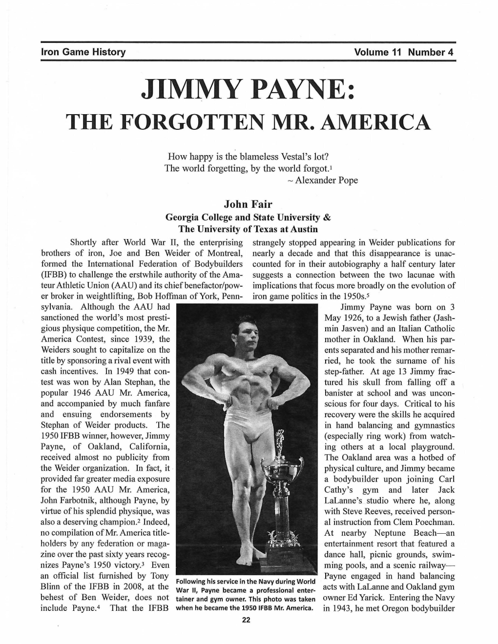 Jimmy Payne: the Forgotten Mr. America