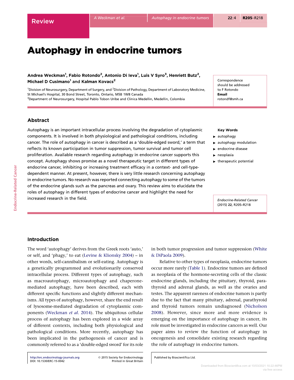 Autophagy in Endocrine Tumors 22:4 R205–R218 Review