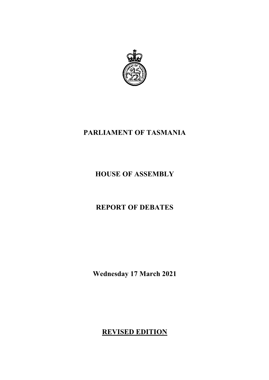 House of Assembly Wednesday 17 March 2021