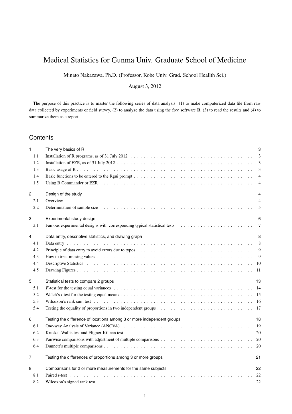 Medical Statistics for Gunma Univ. Graduate School of Medicine