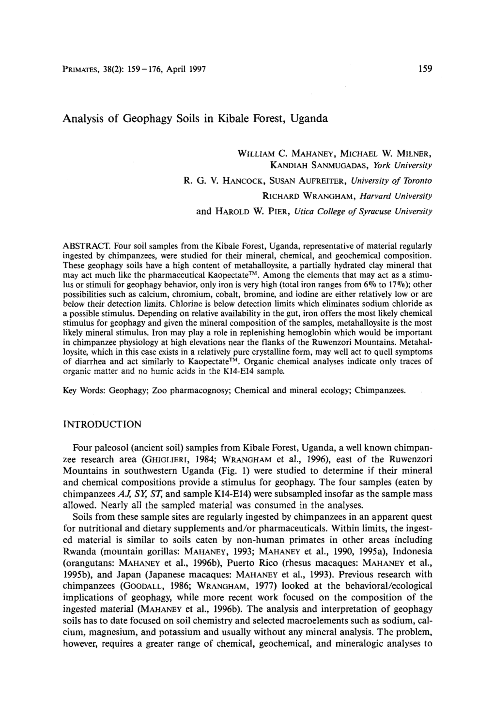 Analysis of Geophagy Soils in Kibale Forest, Uganda