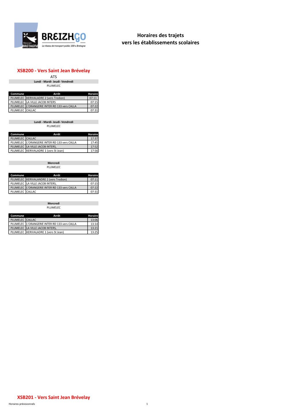 Horaires Des Trajets Vers Les Établissements Scolaires