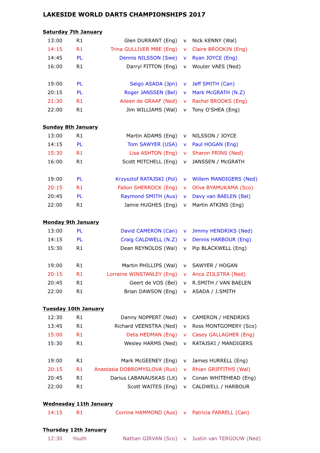 BDO Lakeside Schedule.Xlsx