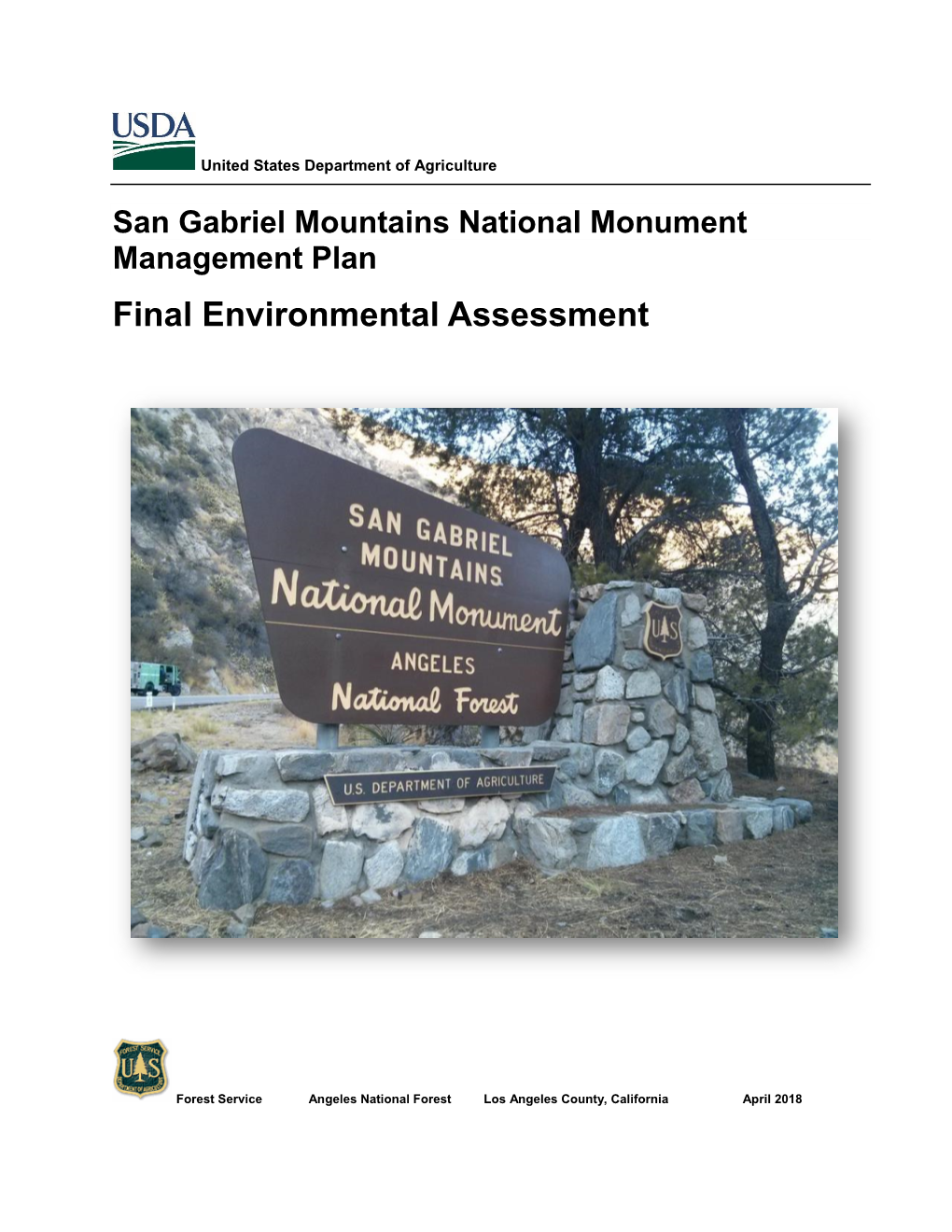 San Gabriel Mountains National Monument Management Plan Final Environmental Assessment