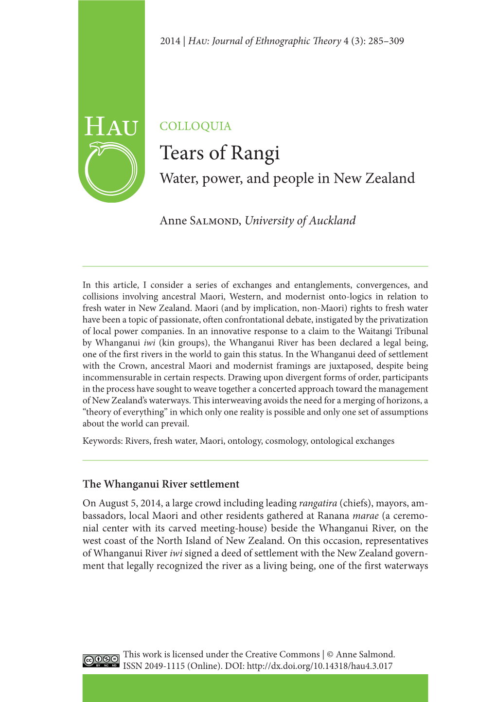 Tears of Rangi Water, Power, and People in New Zealand